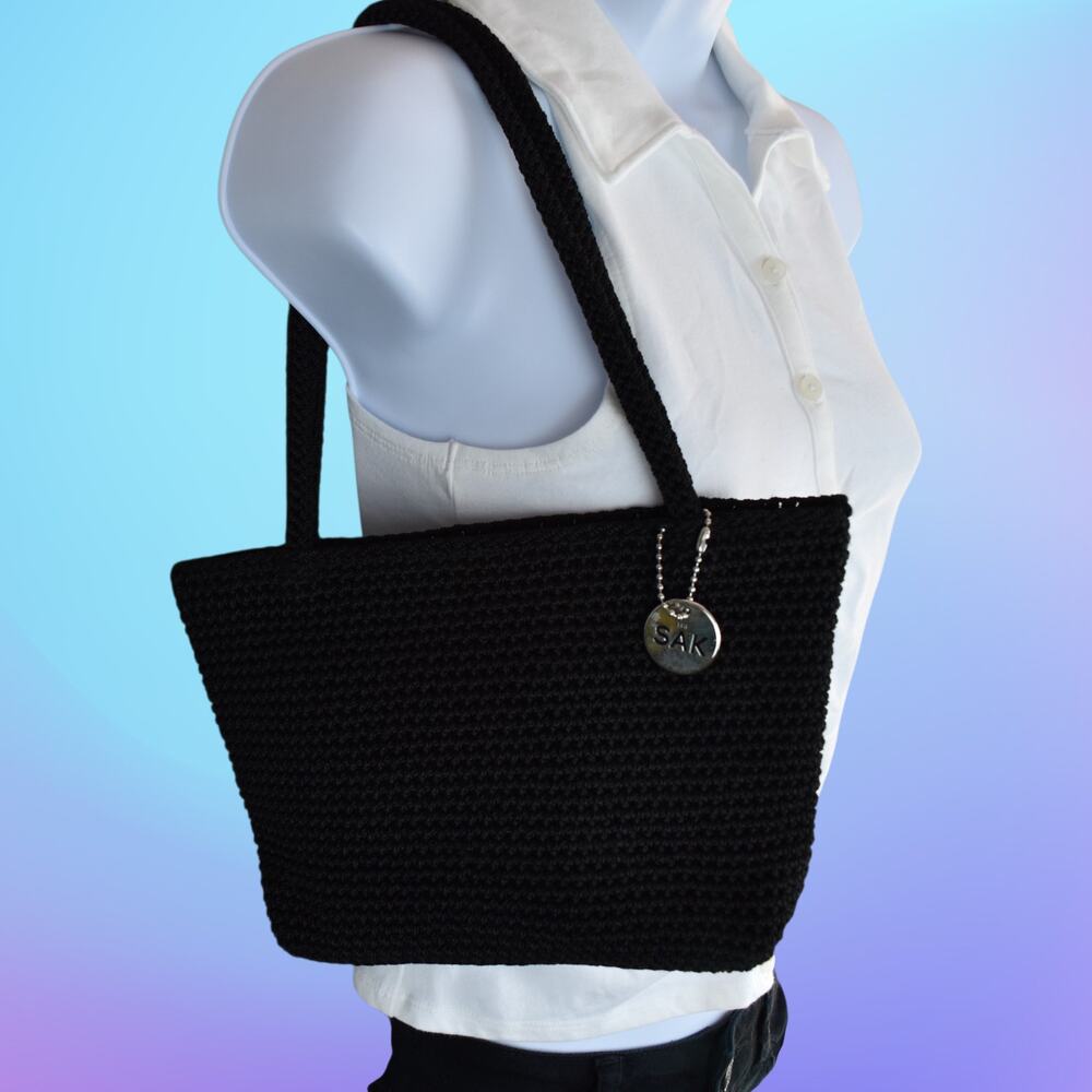 The Sak Y2K Vintage Black Woven Shoulder Hand Bag Small Hobo Coquette Minimalist